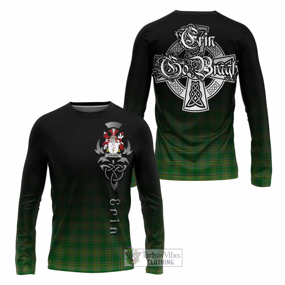 Tartan Vibes Clothing Davoren Irish Clan Long Sleeve T-Shirt with Coat of Arms Erin Go Bragh Celtic Inspired