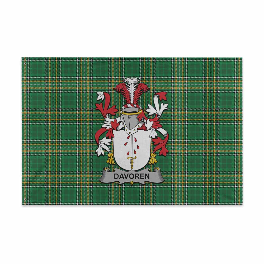 Tartan Vibes Clothing Davoren Irish Clan Tartan House Flag with Coat of Arms