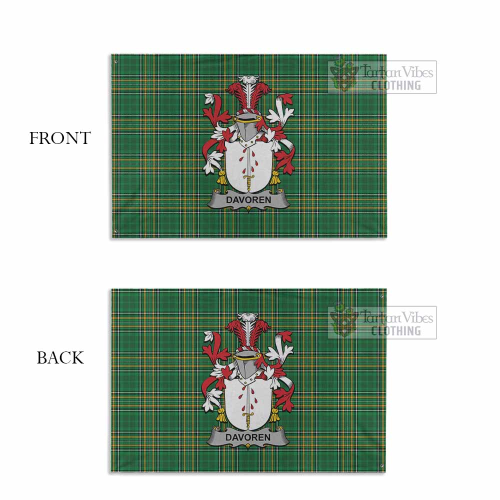 Tartan Vibes Clothing Davoren Irish Clan Tartan House Flag with Coat of Arms