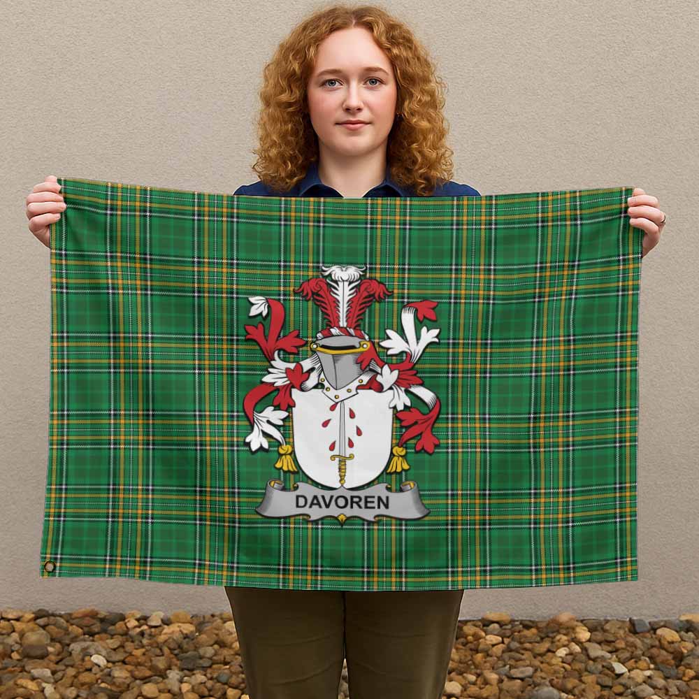 Tartan Vibes Clothing Davoren Irish Clan Tartan House Flag with Coat of Arms