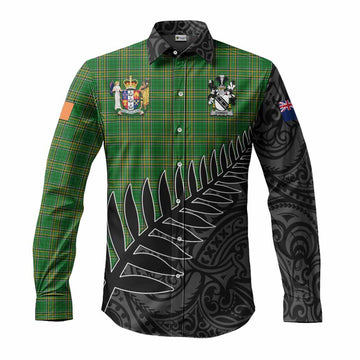Dawney Irish Clan Tartan Long Sleeve Button Shirt with Coat of Arms New Zealand Silver Fern Half Style Men's Shirt S - Tartan Vibes Clothing