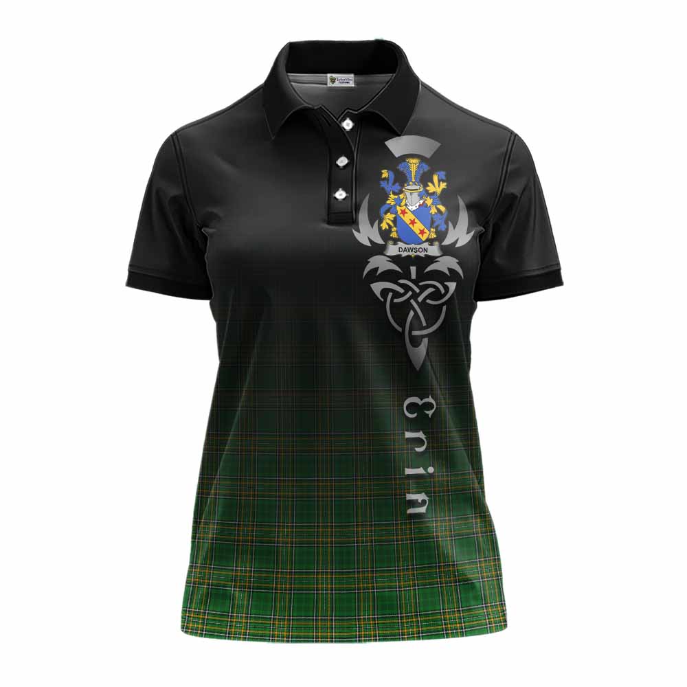 Tartan Vibes Clothing Dawson Irish Clan Women's Polo Shirt with Coat of Arms Erin Go Bragh Celtic Inspired