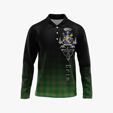 Tartan Vibes Clothing Dawson Irish Clan Long Sleeve Polo Shirt with Coat of Arms Erin Go Bragh Celtic Inspired