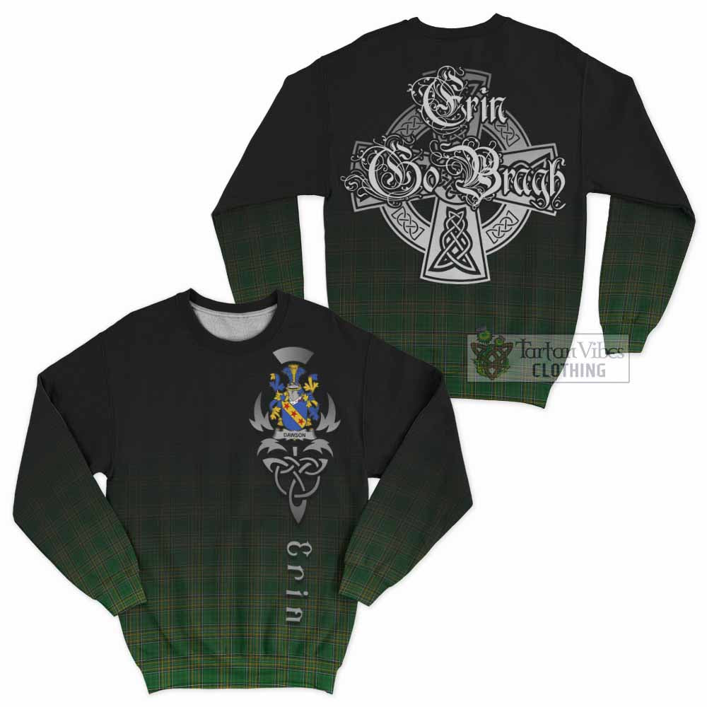 Tartan Vibes Clothing Dawson Irish Clan Sweatshirt with Coat of Arms Erin Go Bragh Celtic Inspired