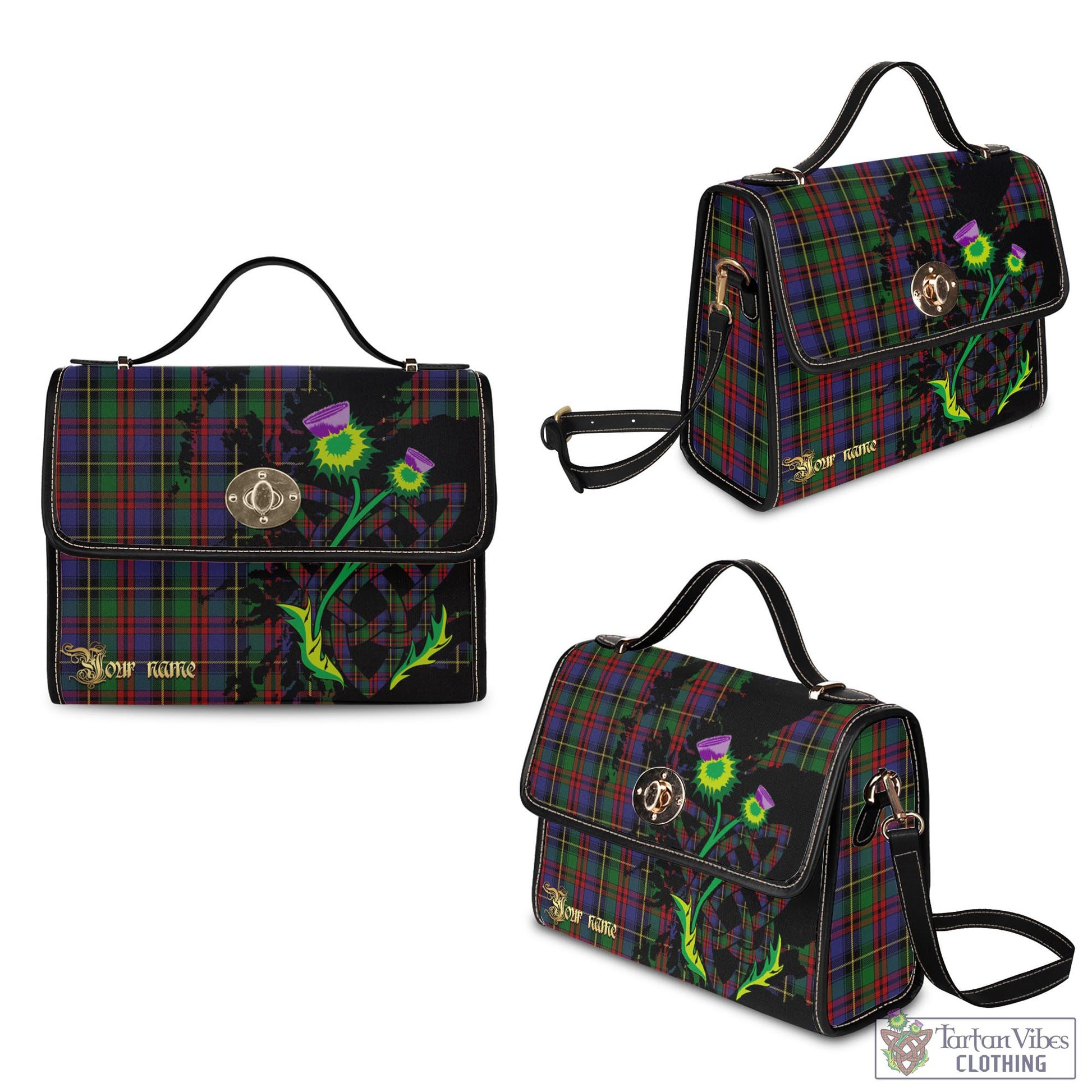 Tartan Vibes Clothing Deas Tartan Waterproof Canvas Bag with Scotland Map and Thistle Celtic Accents