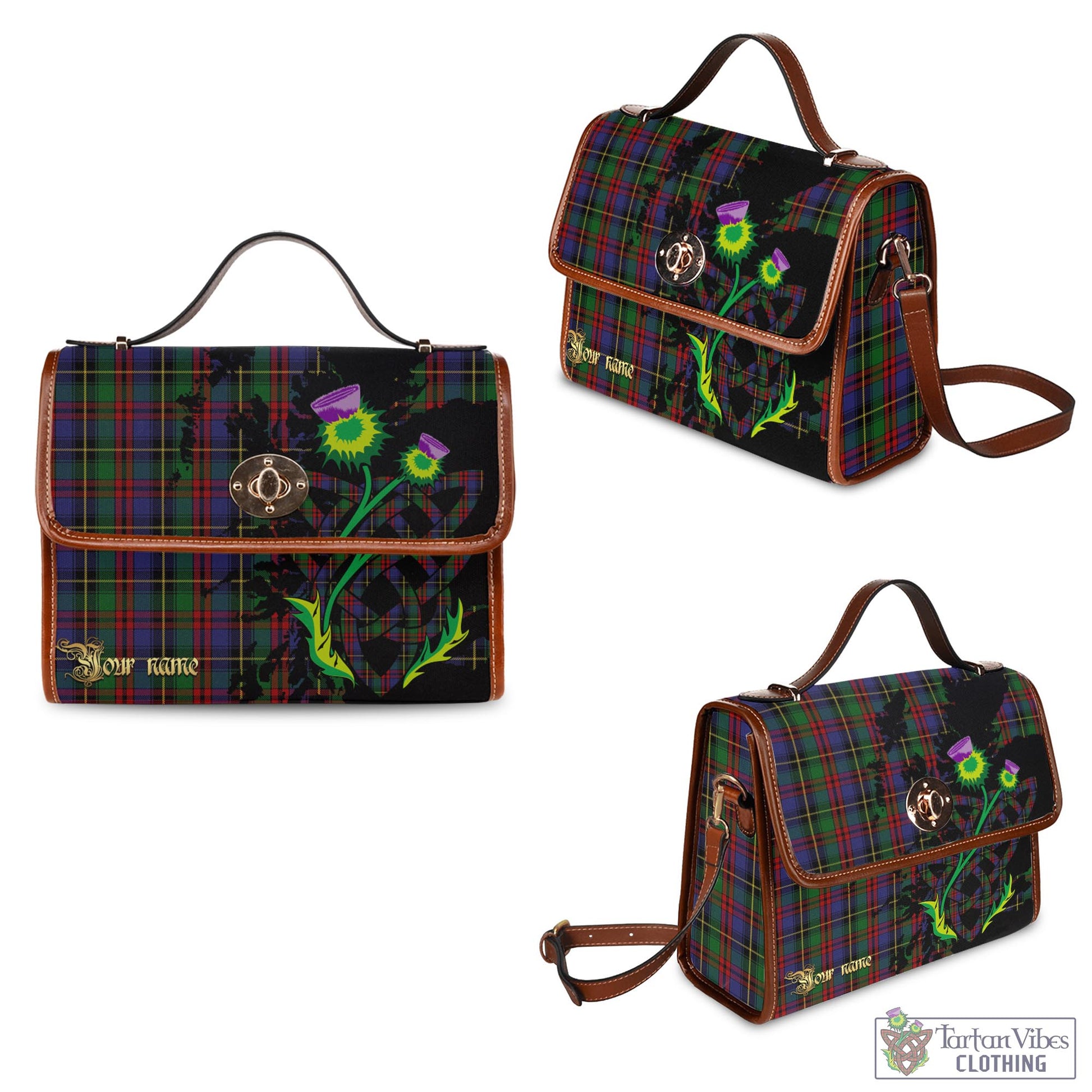 Tartan Vibes Clothing Deas Tartan Waterproof Canvas Bag with Scotland Map and Thistle Celtic Accents
