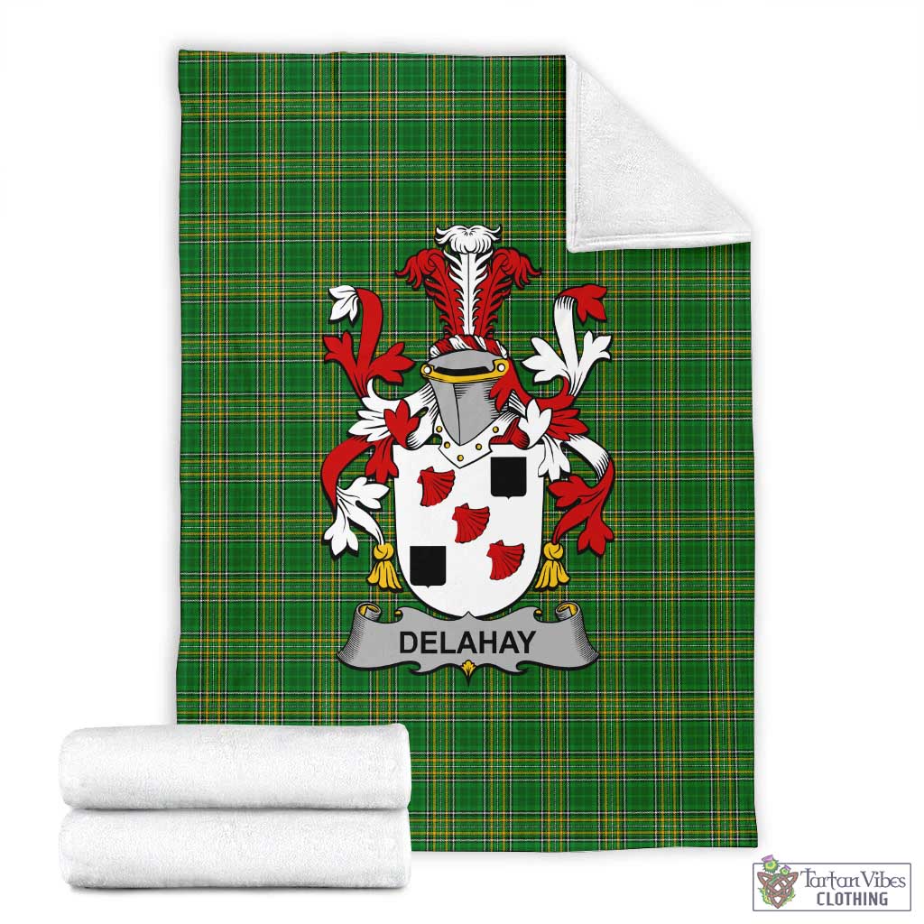 Tartan Vibes Clothing Delahay Irish Clan Tartan Blanket with Coat of Arms