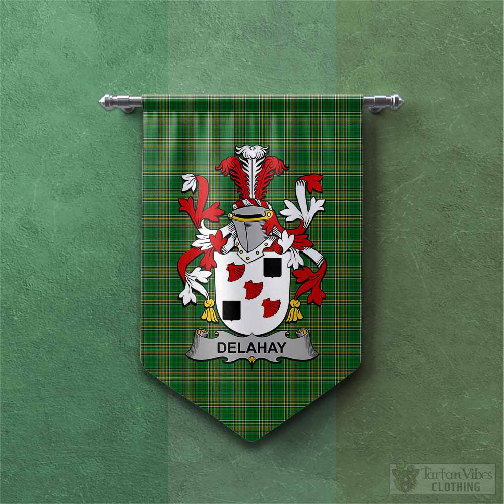Tartan Vibes Clothing Delahay Irish Clan Tartan Gonfalon, Tartan Banner with Coat of Arms