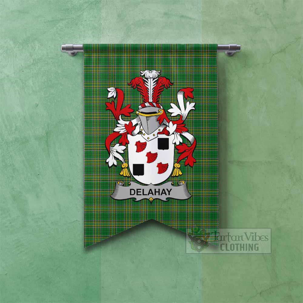 Tartan Vibes Clothing Delahay Irish Clan Tartan Gonfalon, Tartan Banner with Coat of Arms