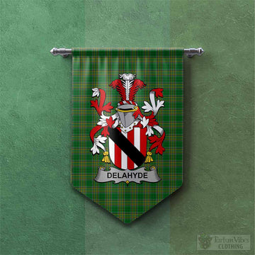 Delahyde Irish Clan Tartan Gonfalon, Tartan Banner with Coat of Arms