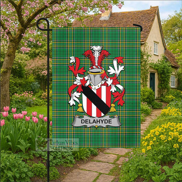 Delahyde Irish Clan Tartan Garden Flag with Coat of Arms