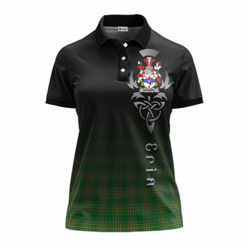 Tartan Vibes Clothing Delaney Irish Clan Women's Polo Shirt with Coat of Arms Erin Go Bragh Celtic Inspired