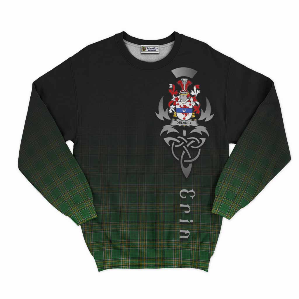 Tartan Vibes Clothing Delaney Irish Clan Sweatshirt with Coat of Arms Erin Go Bragh Celtic Inspired