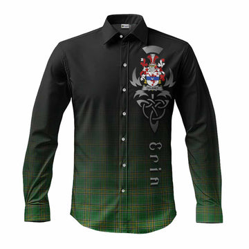 Tartan Vibes Clothing Delaney Irish Clan Long Sleeve Button Shirt with Coat of Arms Erin Go Bragh Celtic Inspired