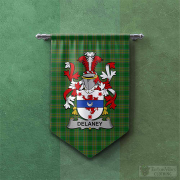 Delaney Irish Clan Tartan Gonfalon, Tartan Banner with Coat of Arms