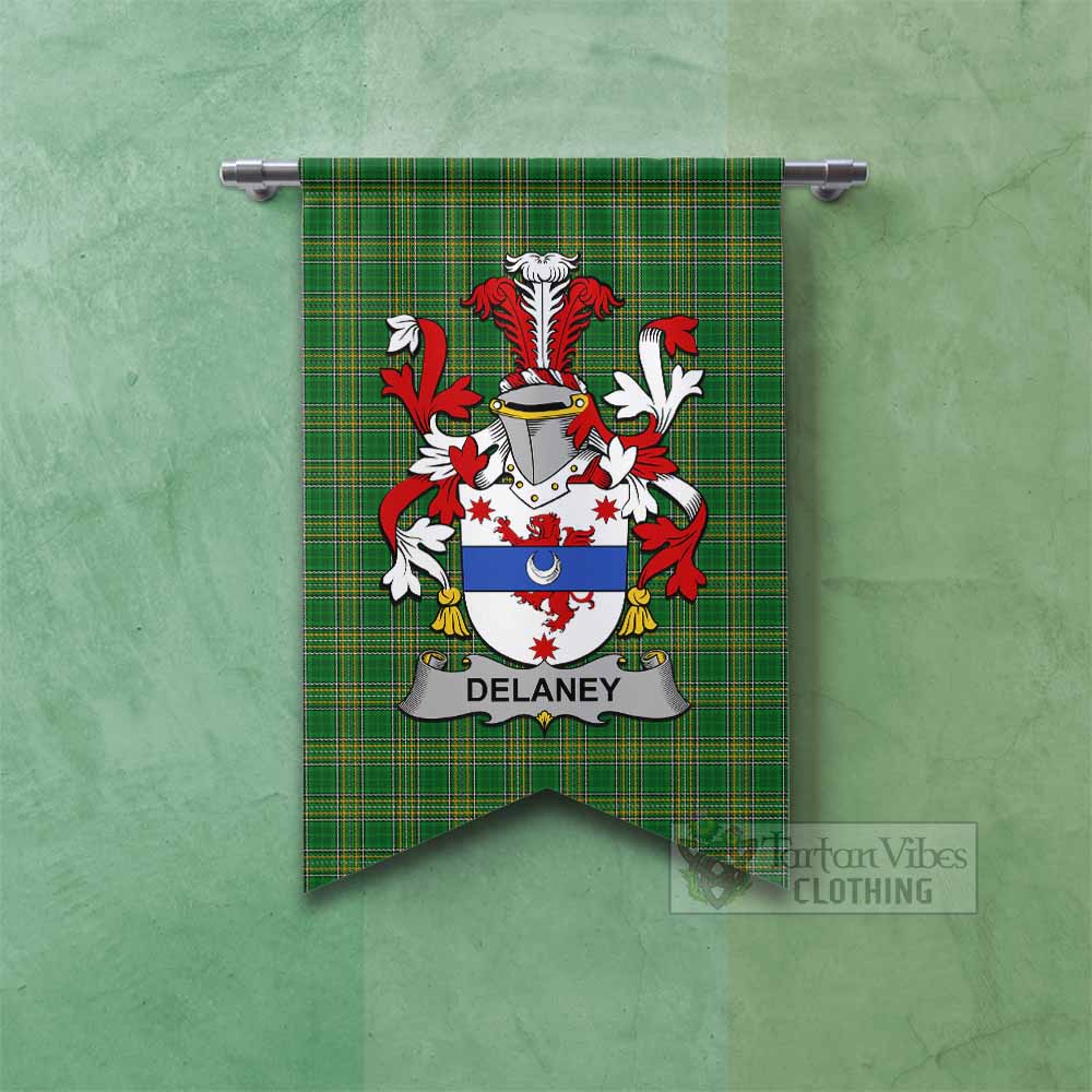 Tartan Vibes Clothing Delaney Irish Clan Tartan Gonfalon, Tartan Banner with Coat of Arms