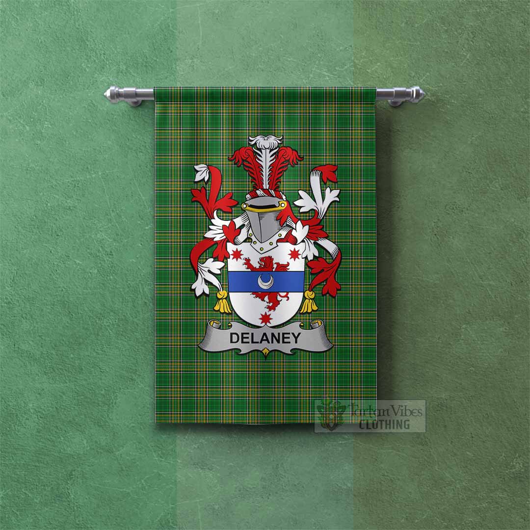 Tartan Vibes Clothing Delaney Irish Clan Tartan Gonfalon, Tartan Banner with Coat of Arms