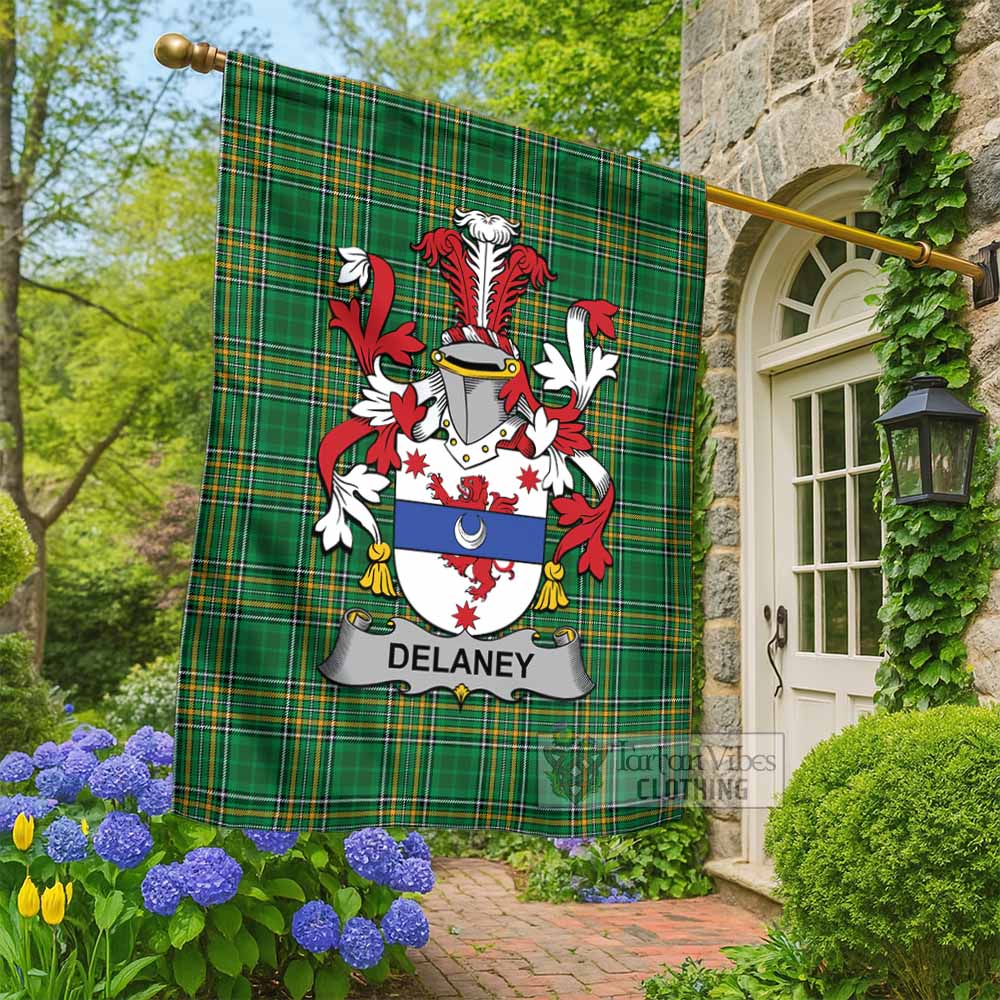 Delaney Irish Clan Tartan Flag with Coat of Arms