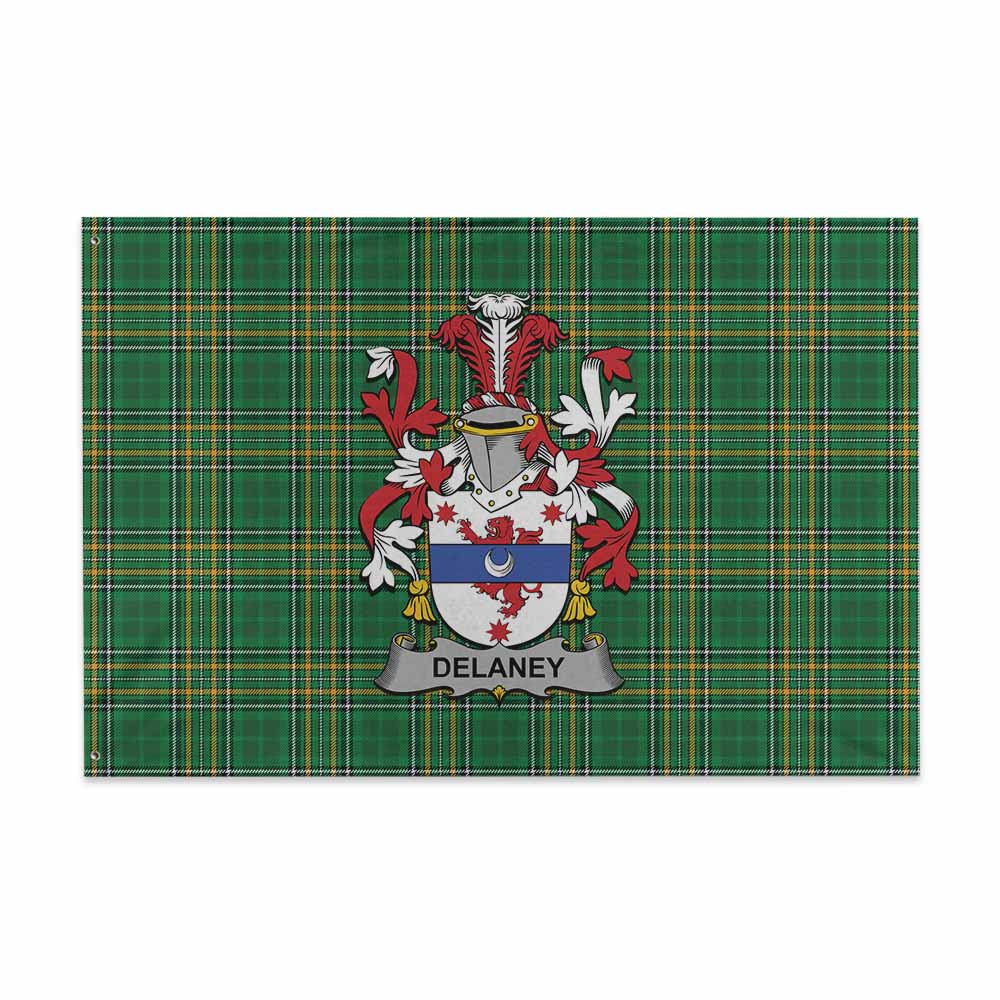 Tartan Vibes Clothing Delaney Irish Clan Tartan House Flag with Coat of Arms