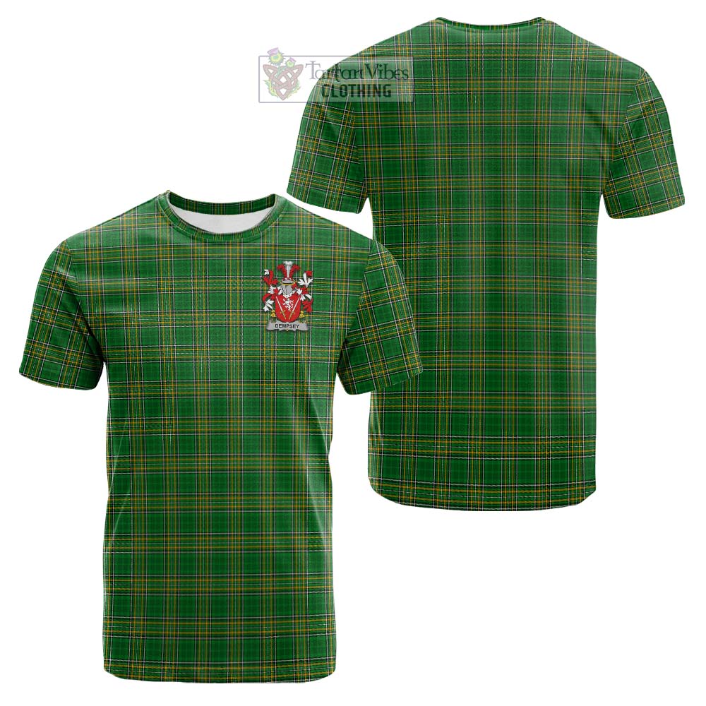Tartan Vibes Clothing Dempsey Irish Clan Tartan Cotton T-shirt with Coat of Arms