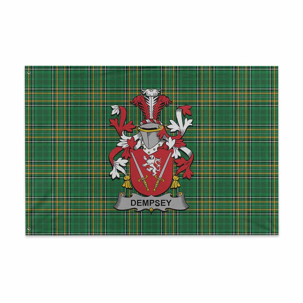 Tartan Vibes Clothing Dempsey Irish Clan Tartan House Flag with Coat of Arms