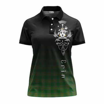 Denn Irish Clan Women's Polo Shirt with Coat of Arms Erin Go Bragh Celtic Inspired Women - Tartan Vibes Clothing