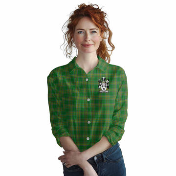 Denn Irish Clan Tartan Women's Casual Shirt with Coat of Arms Female - Tartan Vibes Clothing