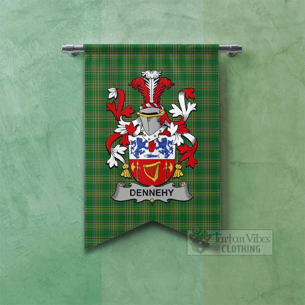Tartan Vibes Clothing Dennehy Irish Clan Tartan Gonfalon, Tartan Banner with Coat of Arms