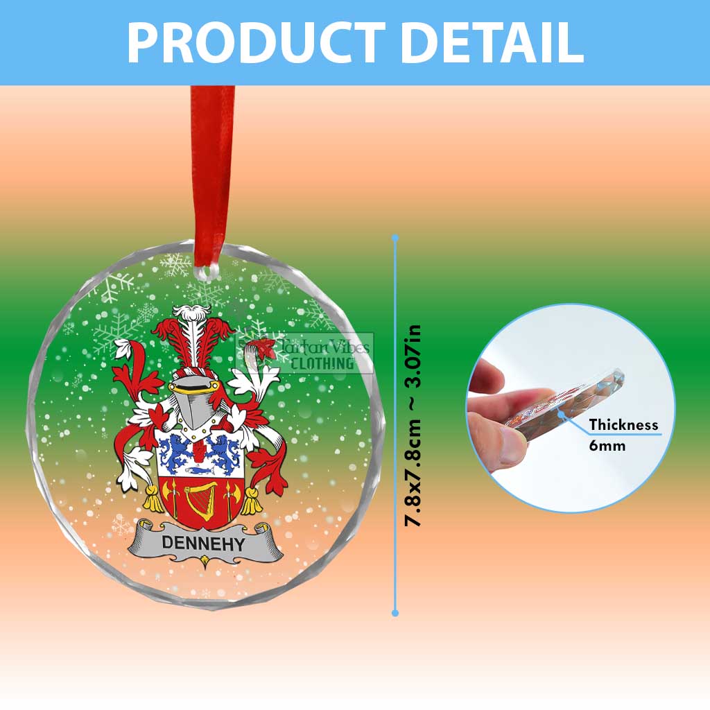 Tartan Vibes Clothing Dennehy Irish Clan Christmas Glass Ornament with Coat of Arms
