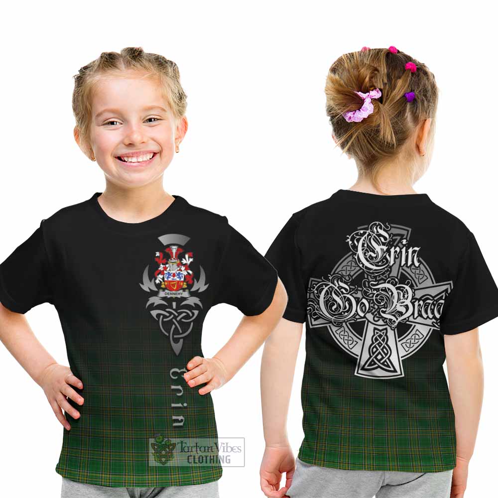 Tartan Vibes Clothing Dennehy Irish Clan Kid T-Shirt with Coat of Arms Erin Go Bragh Celtic Inspired