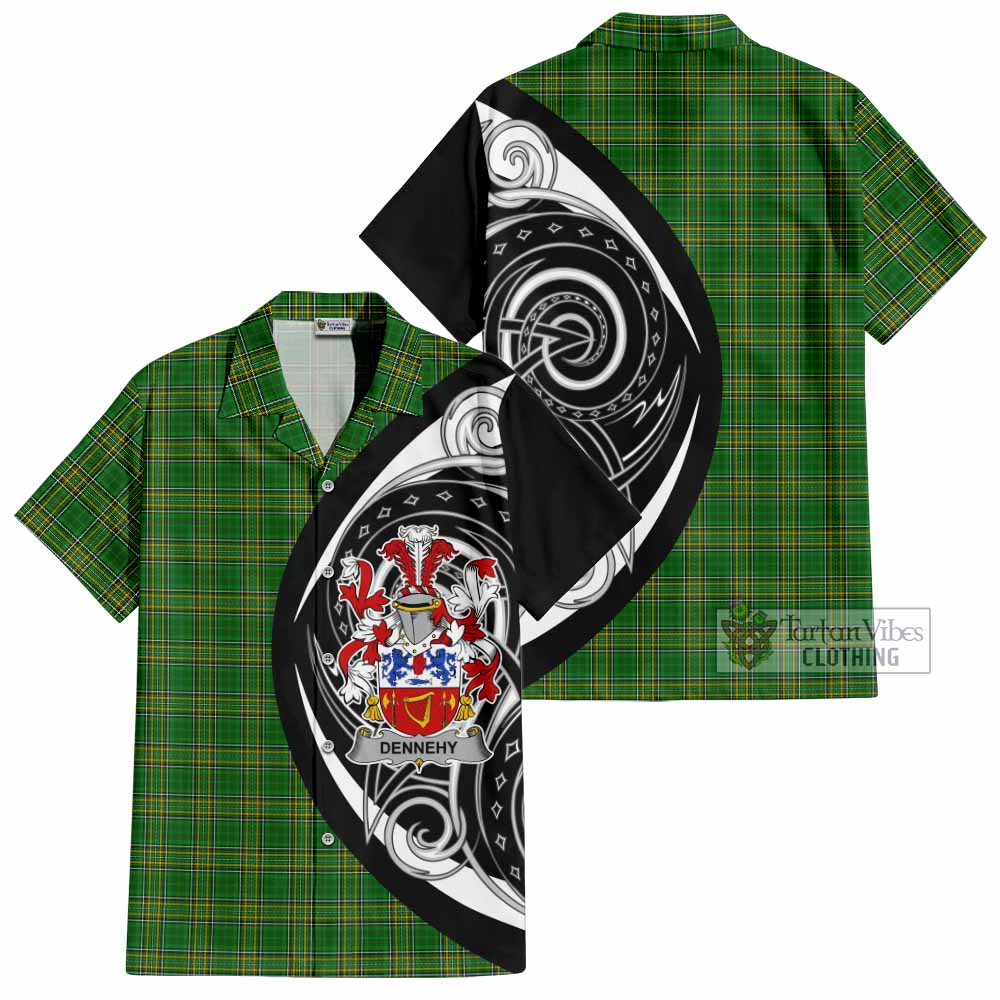 Tartan Vibes Clothing Dennehy Irish Clan Short Sleeve Button Shirt Celtic Circle Style