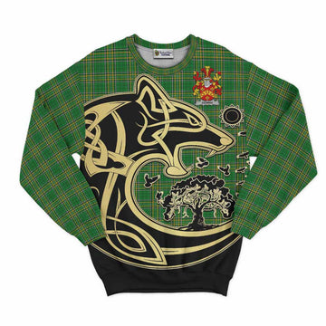 Tartan Vibes Clothing Dennis Irish Tartan Sweatshirt with Coat of Arms Celtic Wolf Style