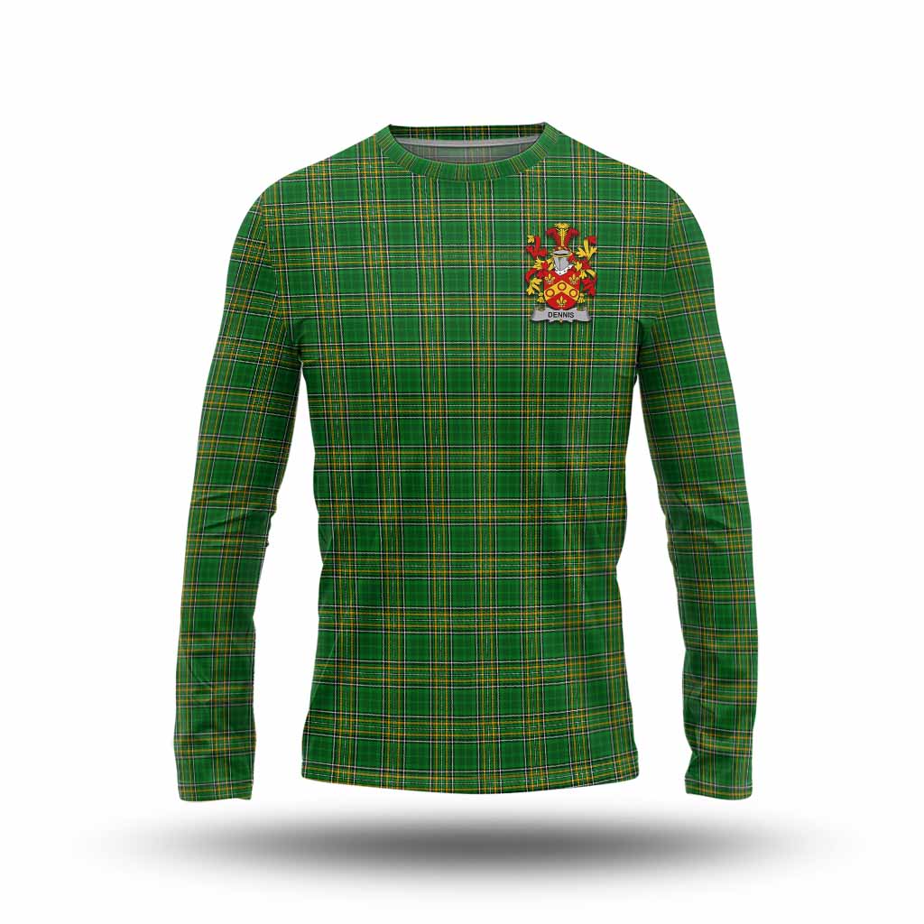 Tartan Vibes Clothing Dennis Irish Clan Tartan Long Sleeve T-Shirt with Coat of Arms