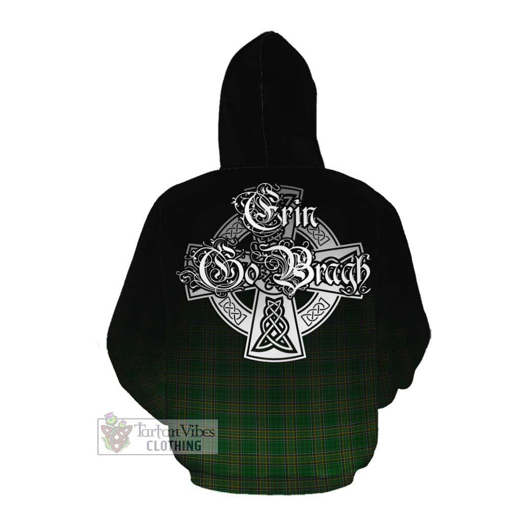 Tartan Vibes Clothing Dennis Irish Clan Cotton Hoodie with Coat of Arms Erin Go Bragh Celtic Inspired