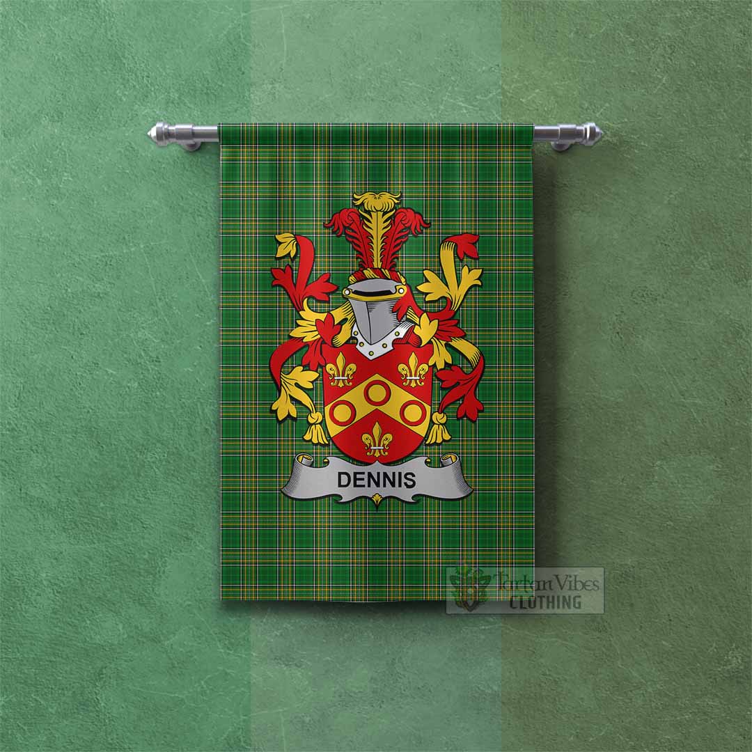 Tartan Vibes Clothing Dennis Irish Clan Tartan Gonfalon, Tartan Banner with Coat of Arms