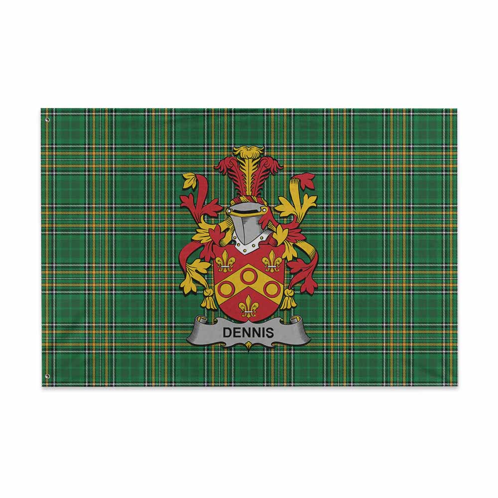 Tartan Vibes Clothing Dennis Irish Clan Tartan House Flag with Coat of Arms