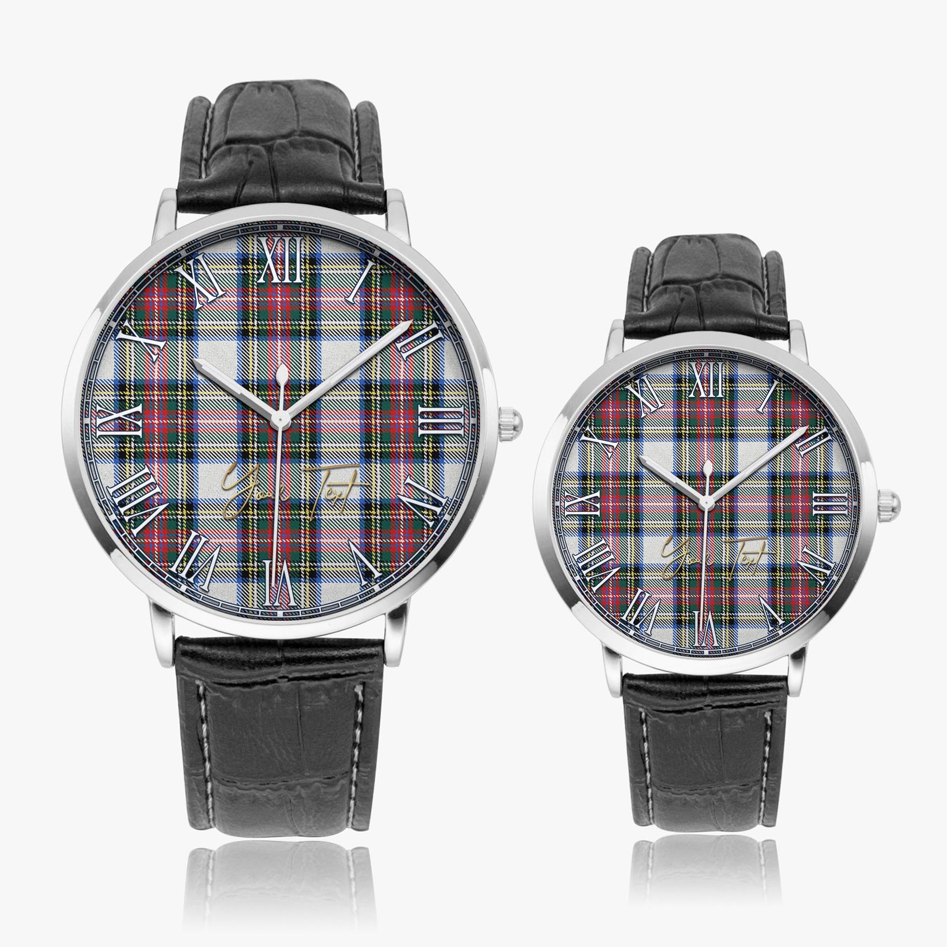 Dennistoun Tartan Personalized Your Text Leather Trap Quartz Watch - Tartan Vibes Clothing