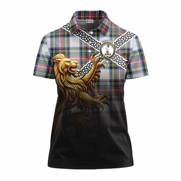 Dennistoun Crest Tartan Women's Polo Shirt with Golden Lion Emblem Celtic Style Women - Tartan Vibes Clothing