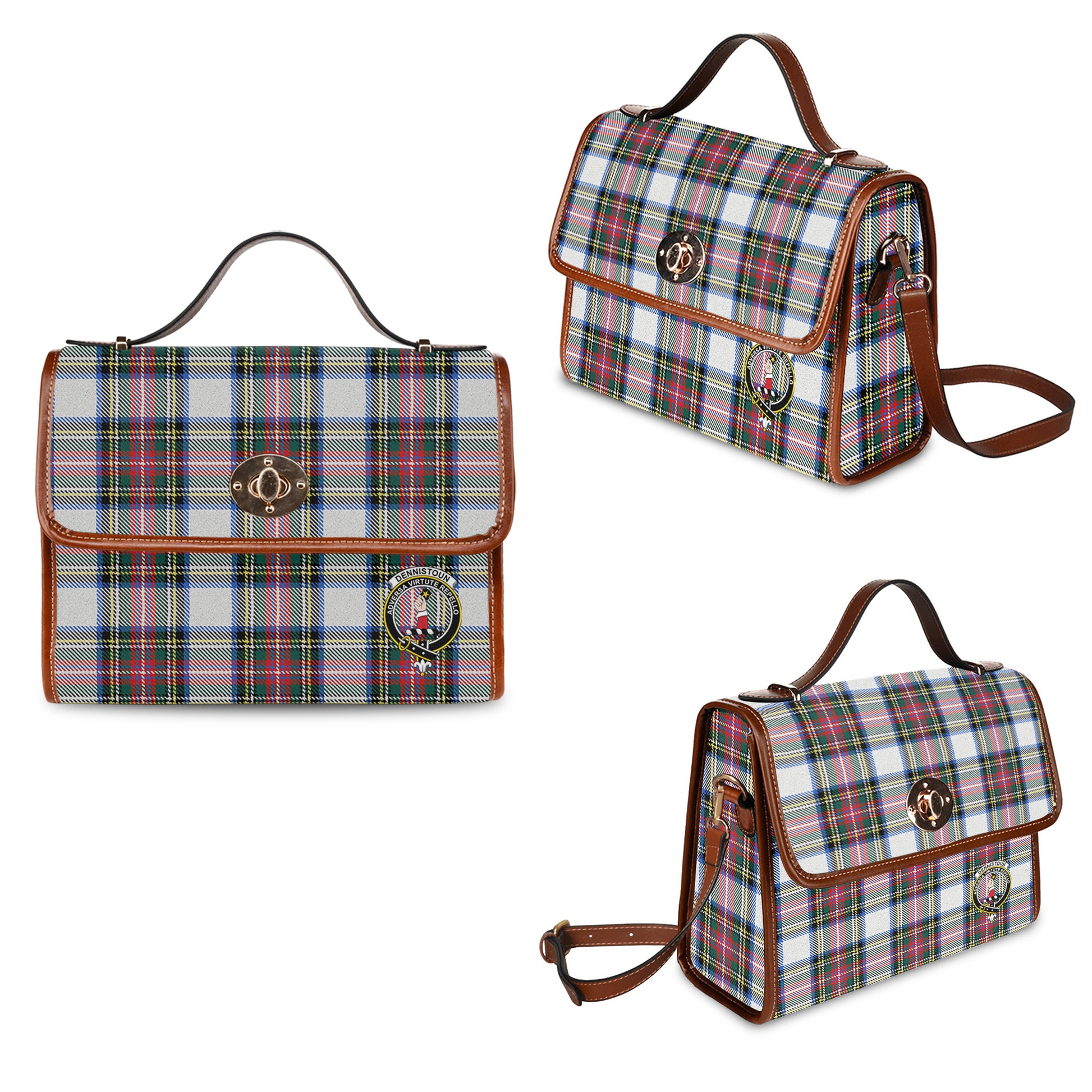 dennistoun-tartan-leather-strap-waterproof-canvas-bag-with-family-crest