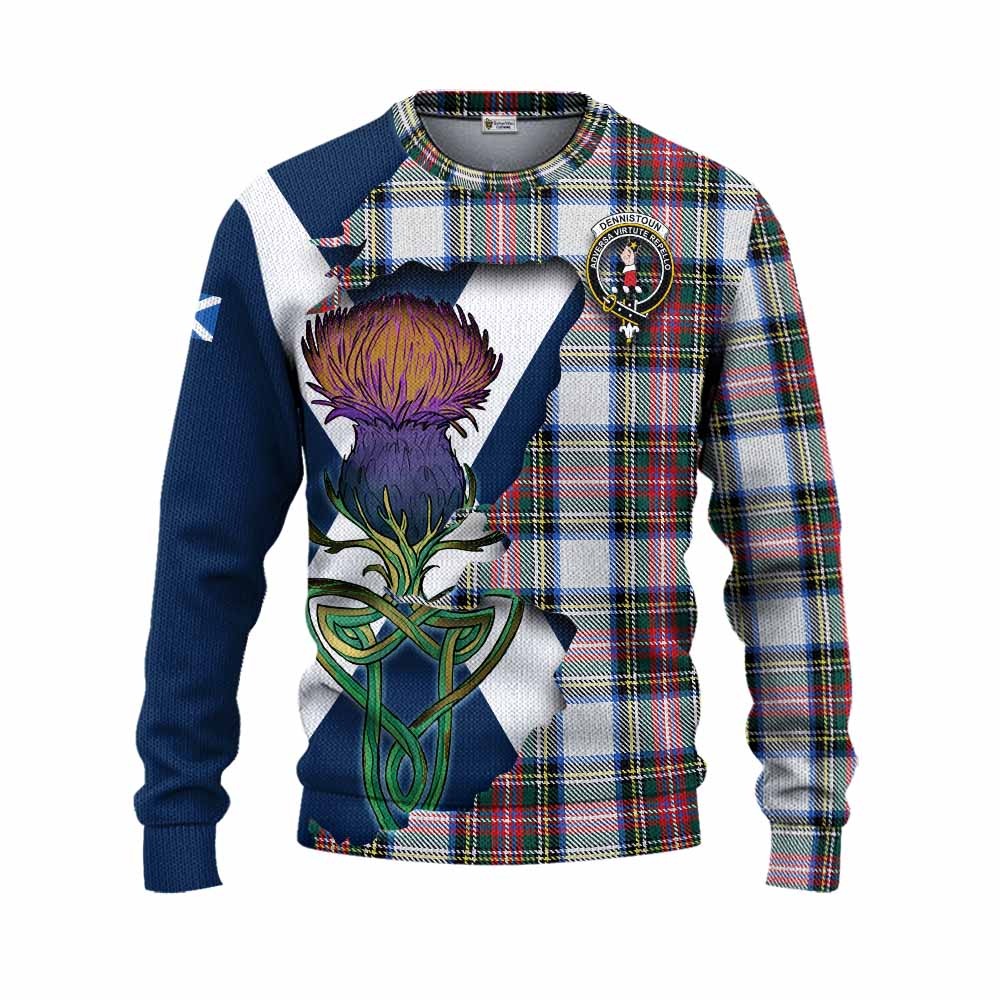 Dennistoun Tartan Family Crest Knitted Sweater Scottish Thistle Celtic Inspired Unisex - Tartan Vibes Clothing