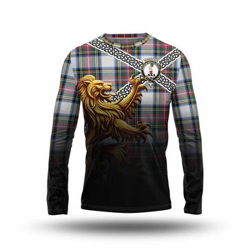 Dennistoun Crest Tartan Long Sleeve T-Shirt with Golden Lion Emblem Celtic Style Unisex - Tartan Vibes Clothing