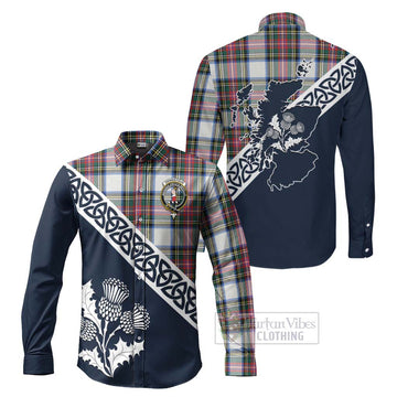 Dennistoun Tartan Long Sleeve Button Shirt Featuring Thistle and Scotland Map Men's Shirt S - Tartan Vibes Clothing