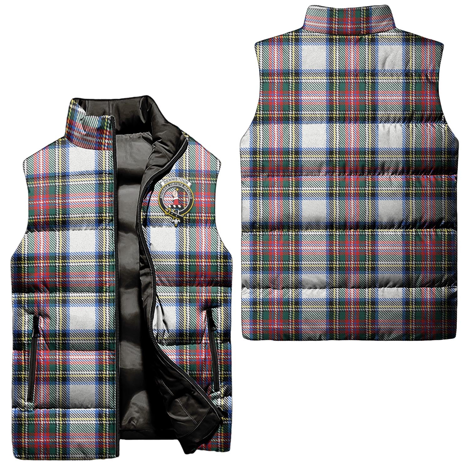 Dennistoun Tartan Sleeveless Puffer Jacket with Family Crest Unisex - Tartan Vibes Clothing