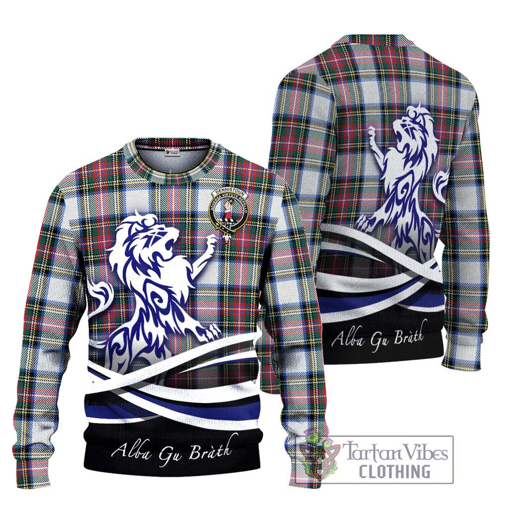 Dennistoun Tartan Ugly Sweater with Alba Gu Brath Regal Lion Emblem Unisex - Tartan Vibes Clothing