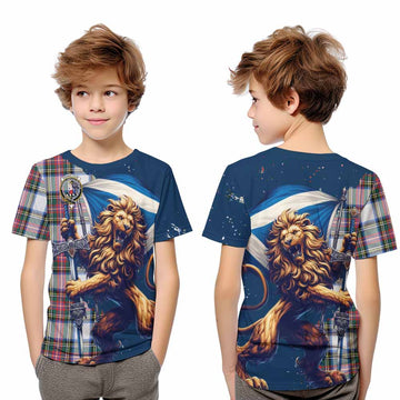 Dennistoun Tartan Family Crest Kid T-Shirt with Scottish Majestic Lion Youth XL Size14 - Tartan Vibes Clothing