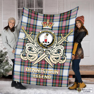 Dennistoun Tartan Blanket with Clan Crest and the Golden Sword of Courageous Legacy X-Large 59 x 79 inches 150 x 200 cm - Tartan Vibes Clothing