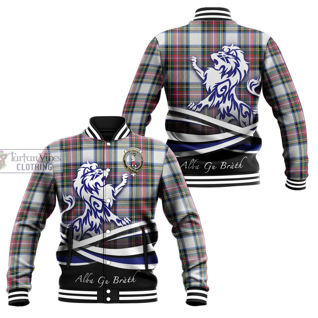 Dennistoun Tartan Baseball Jacket with Alba Gu Brath Regal Lion Emblem Unisex - Tartan Vibes Clothing