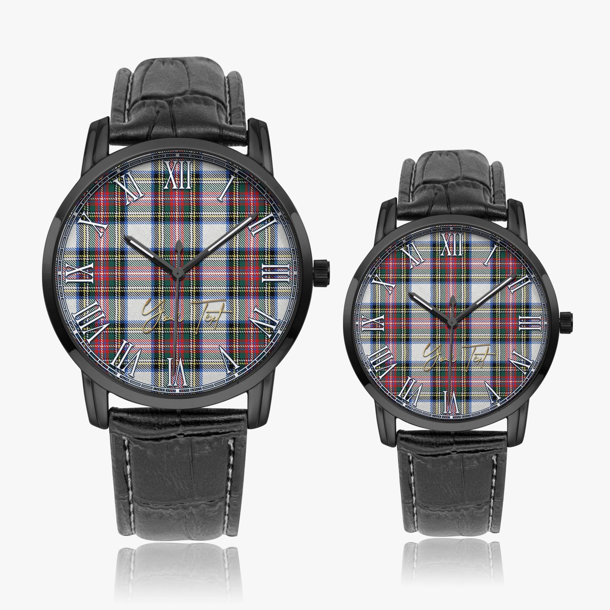 Dennistoun Tartan Personalized Your Text Leather Trap Quartz Watch Wide Type - Tartan Vibes Clothing