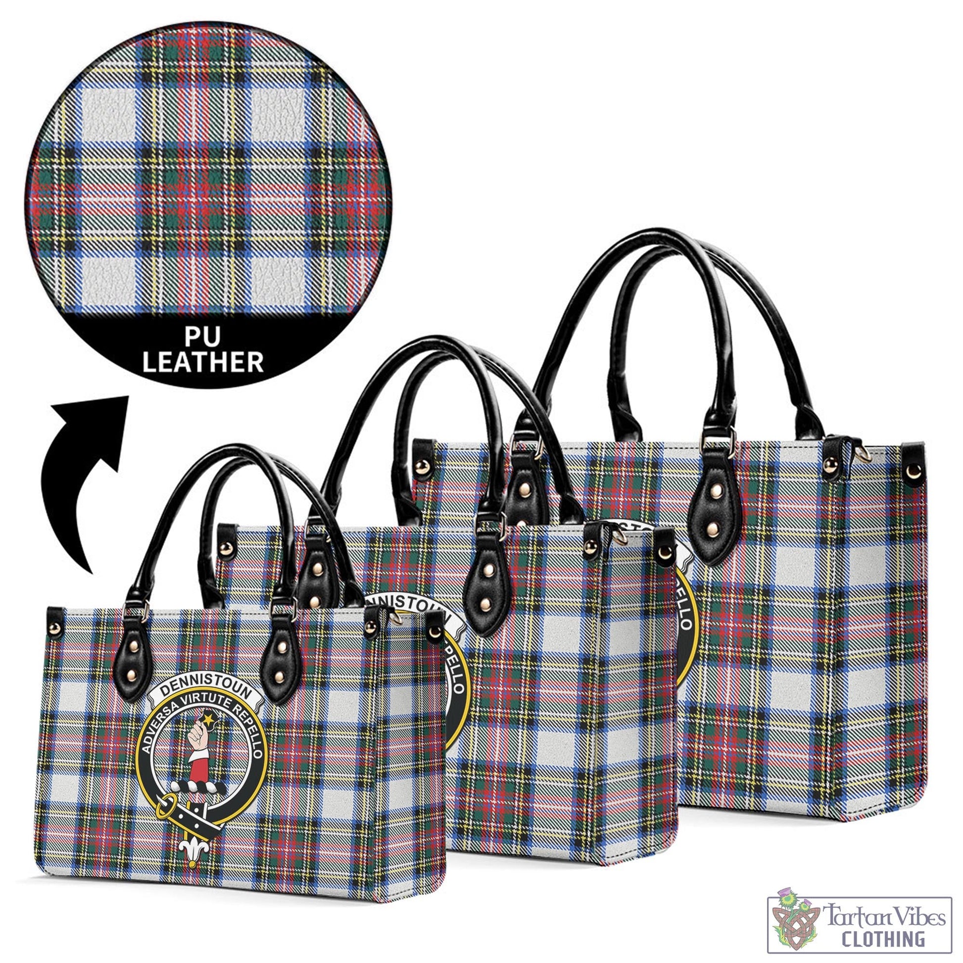 Dennistoun Tartan Luxury Leather Handbags with Family Crest L - Tartan Vibes Clothing