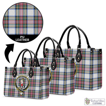 Dennistoun Tartan Luxury Leather Handbags with Family Crest L - Tartan Vibes Clothing